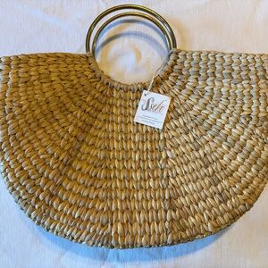 Sseko Natural Straw Tote with Gold Circular Handles